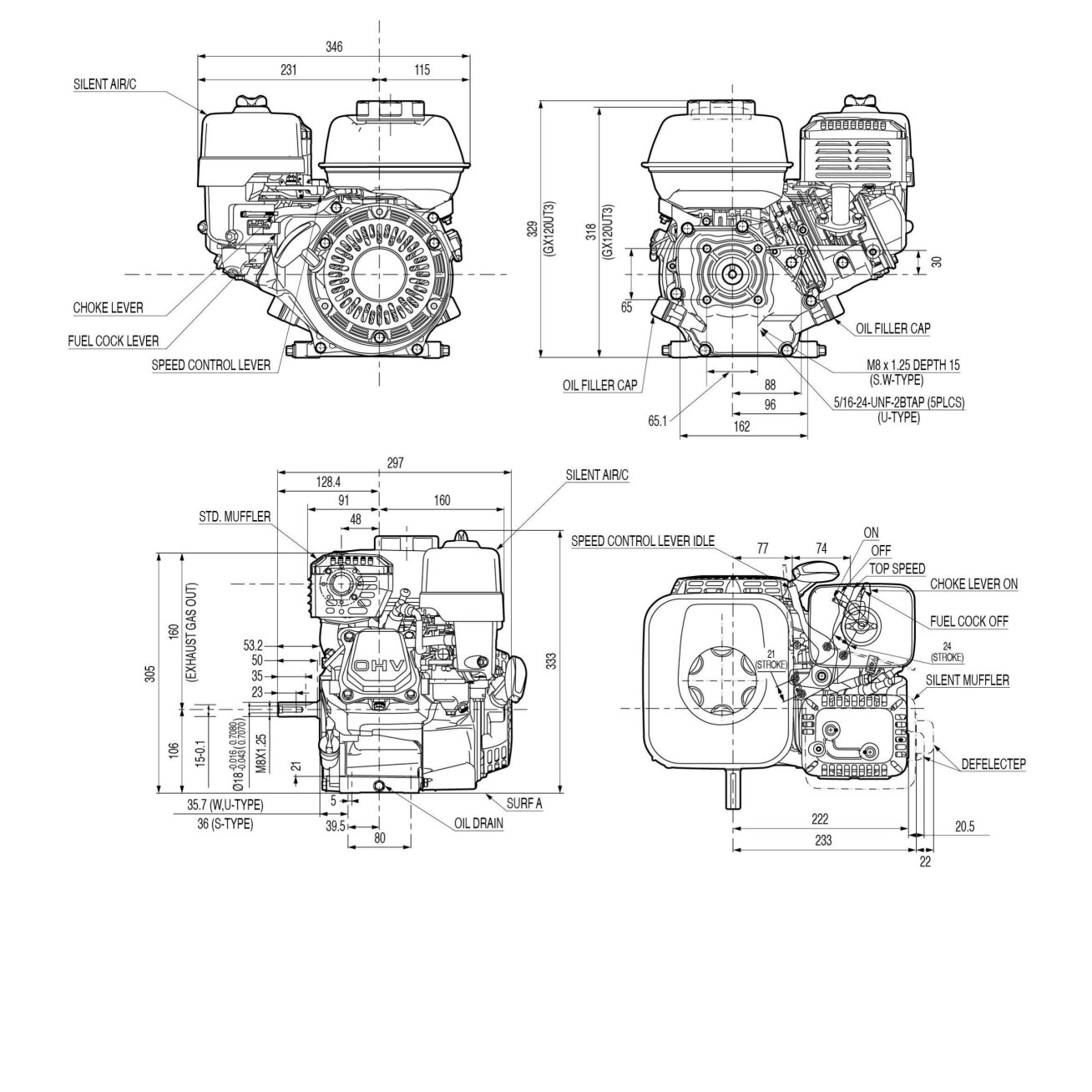 Benzininis variklis HONDA GX120 SX4E 18 x 53,2mm 1 Benzininis variklis HONDA GX120 SX4E 18 x 53,2mm 1
