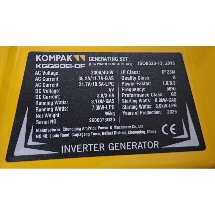 Kompak KGG90Ei-DF dvikuris trifazis inverterinis generatorius su ATS – 8,9 kW, 400/230V, benzinas / dujos 11